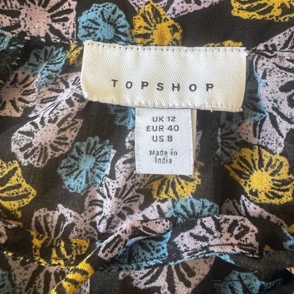 TopShop Purple Blue Ruffled Side Neck Tie Long Sleeve Blouse Top - Picture 4 of 5